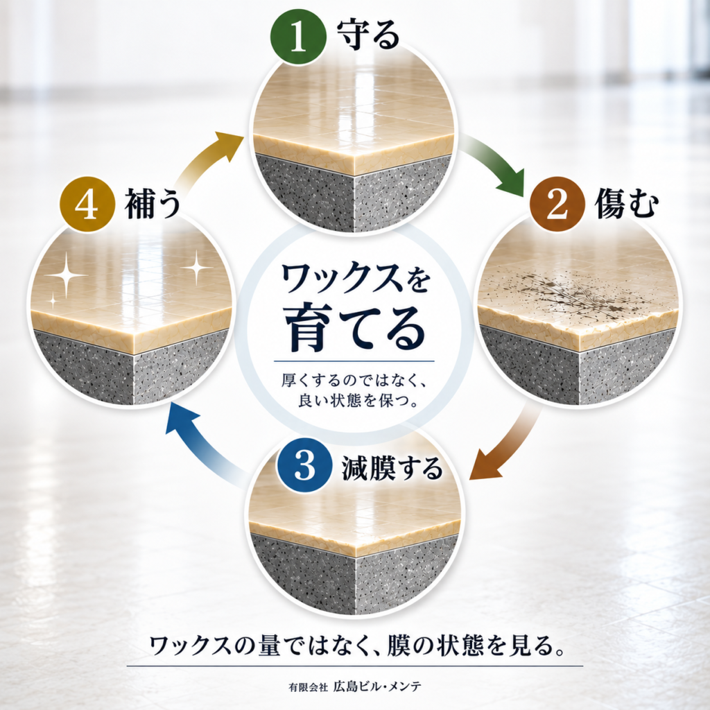 ワックスを育てる床管理の4工程 循環図